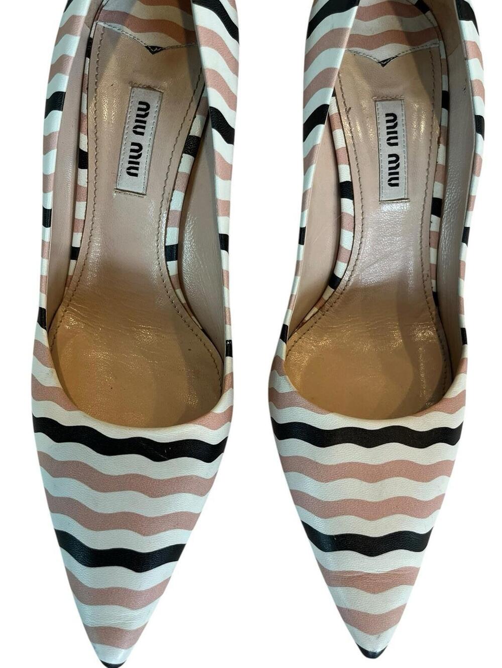 miu miu stiletto heel Pumps Pointed Toe Striped US Sz 8.5, EUR 38.5 pink black - Picture 3 of 9